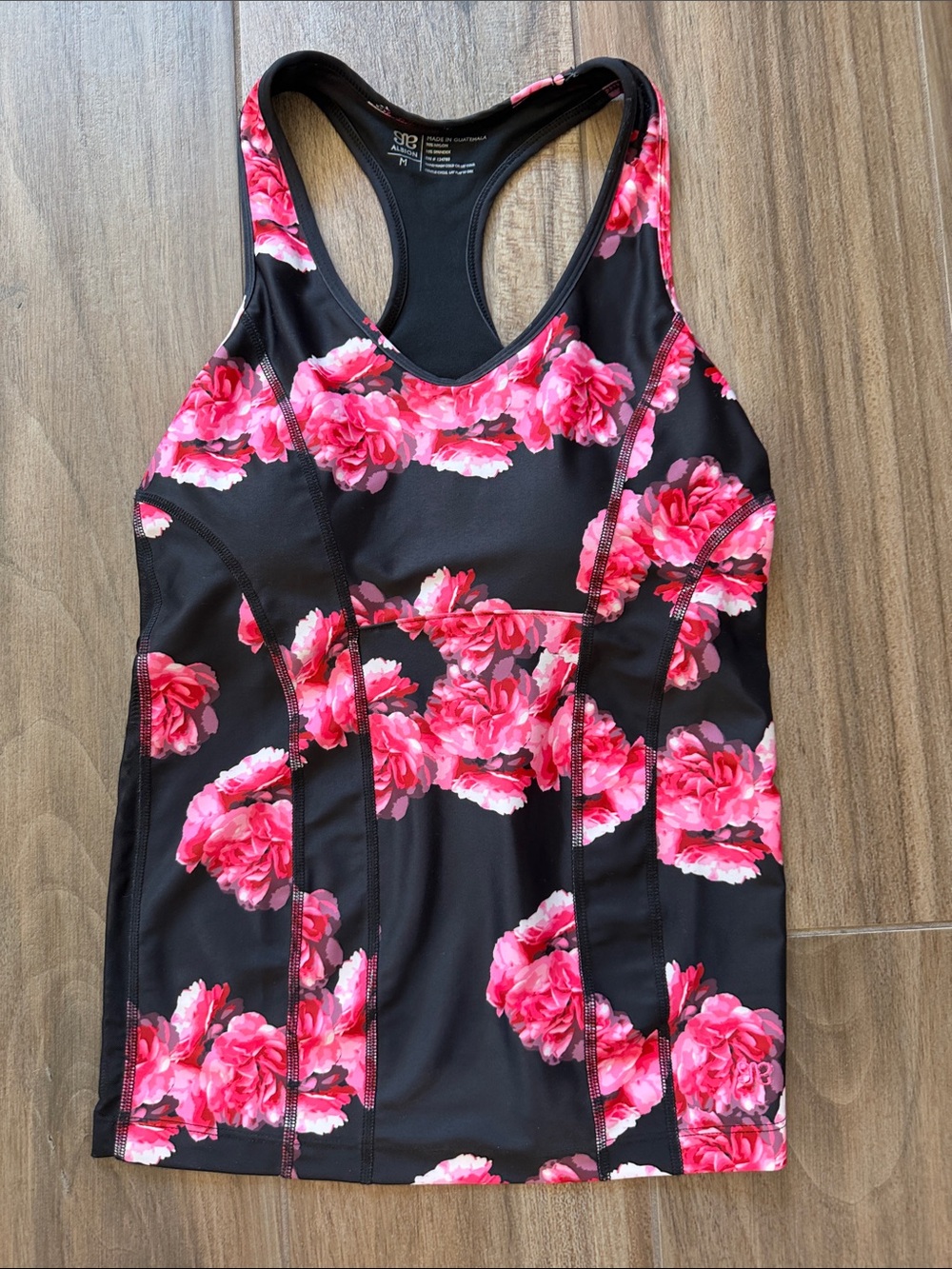 Albion Goldilocks Black Floral Racerback Cycling Top Women’s Size Medium.